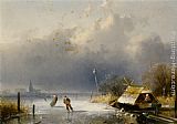 Charles Henri Joseph Leickert Landscape with figures on the ice painting